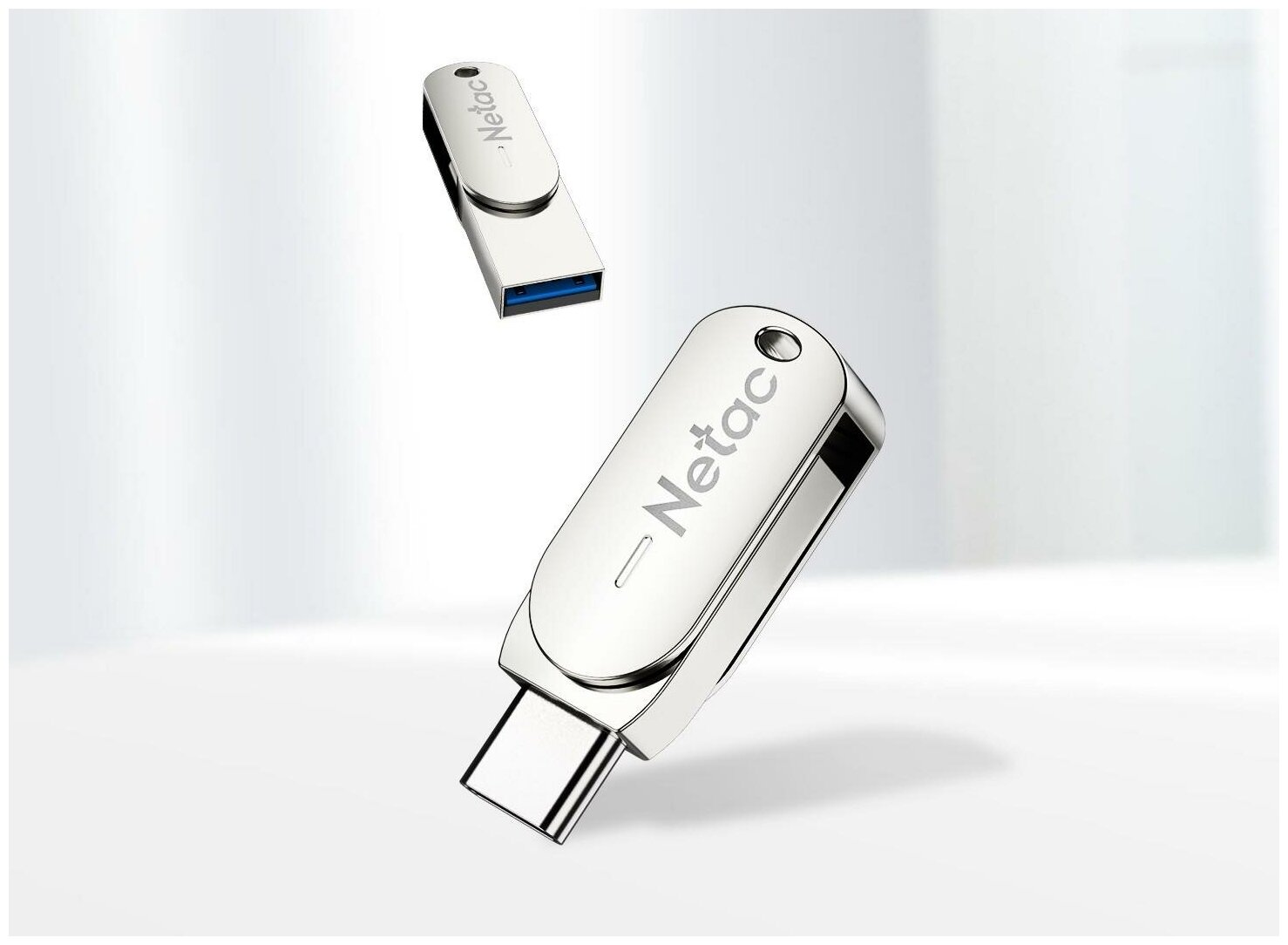 Флешка Netac U785C, 64 ГБ, USB 3.2 Gen1/Type-C, серебристый (NT03U785C-064G-32PN) — фото 1