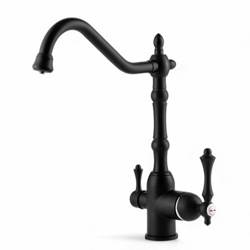 Смеситель для кухни итальянский с фильтром для питьевой воды и высоким поворотным изливом, черный