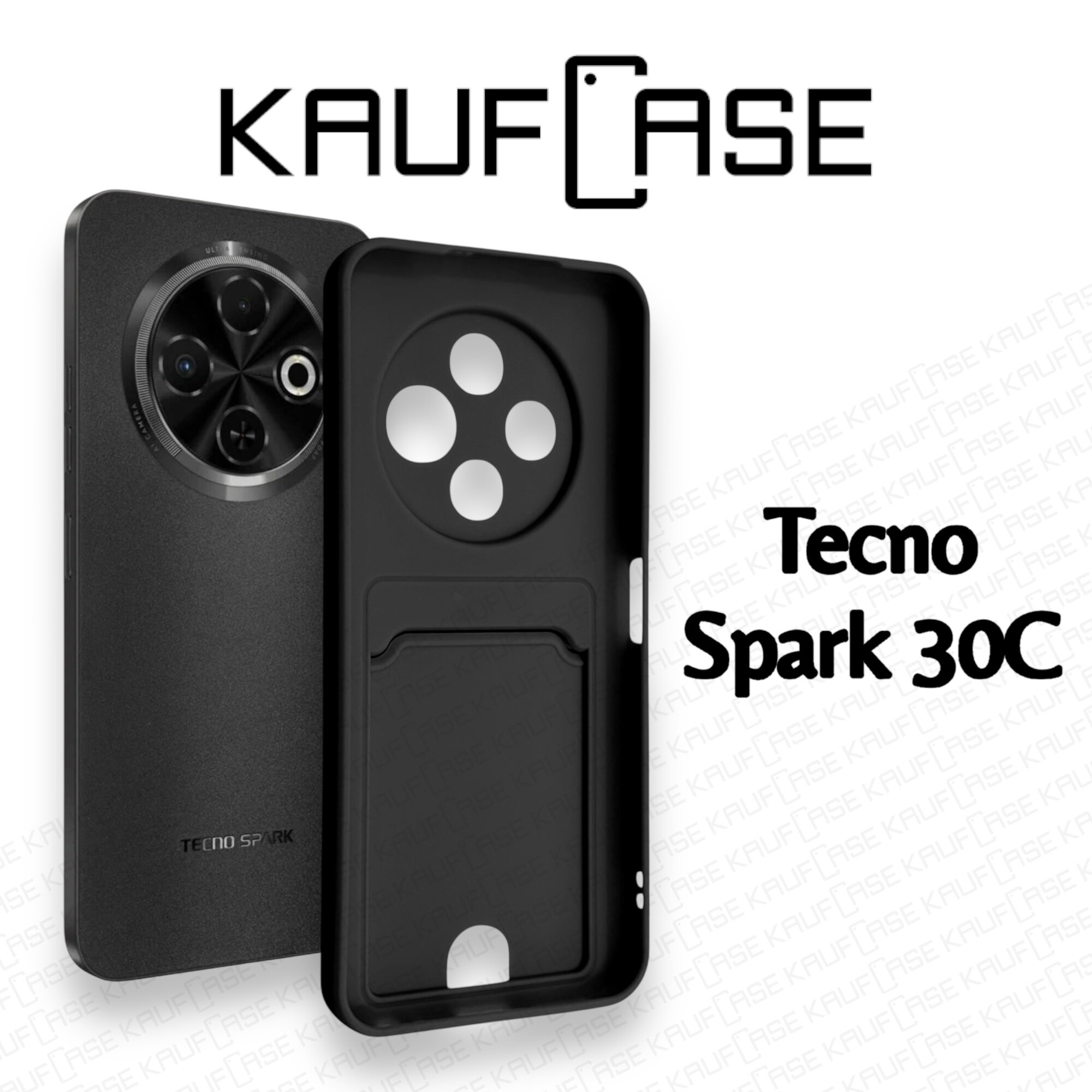 Силиконовый матовый чехол на Tecno Spark 30C 4G (6.67"), черный. Карман для пластиковых карт — фото 1