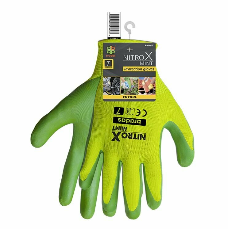 Перчатки садовые NITROX MINT с нитрилом зеленые размер 8 Bradas