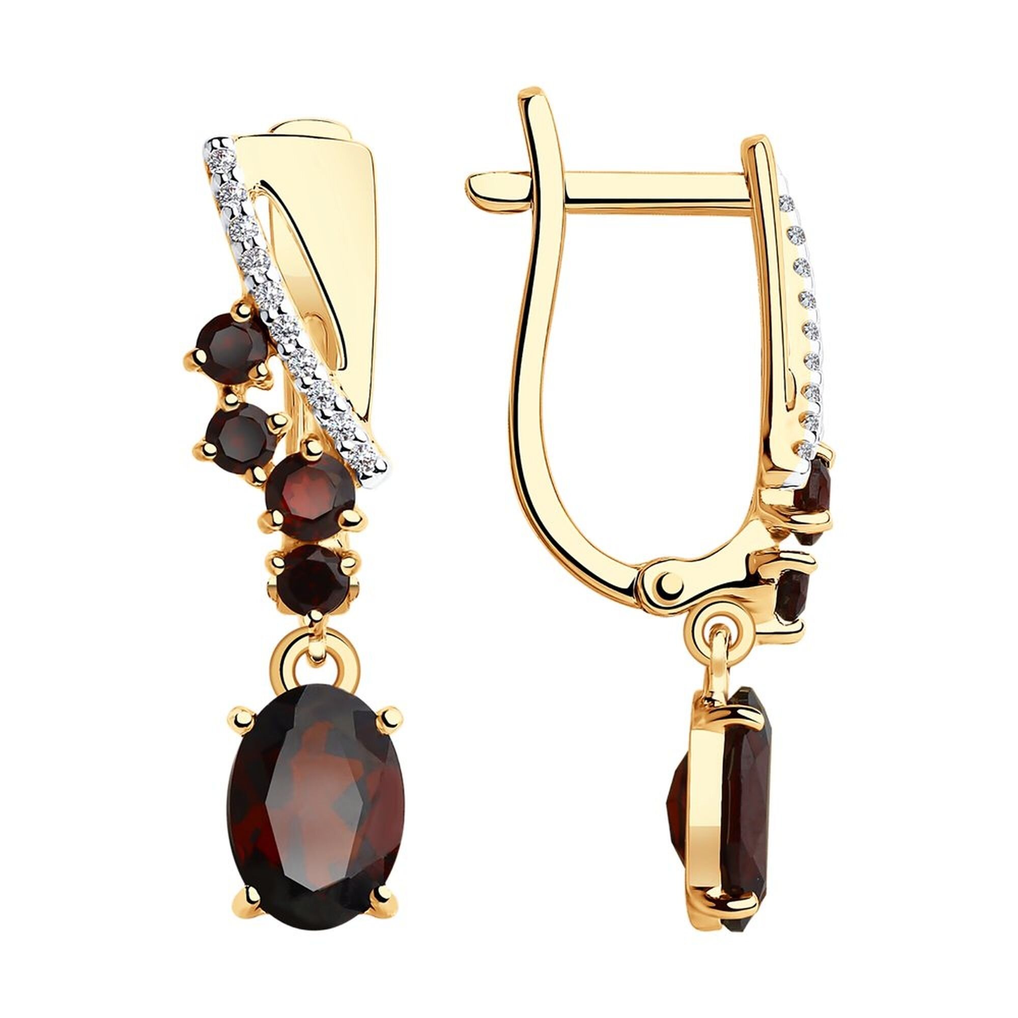 Серьги Diamant online, красное золото, 585 проба, фианит, гранат