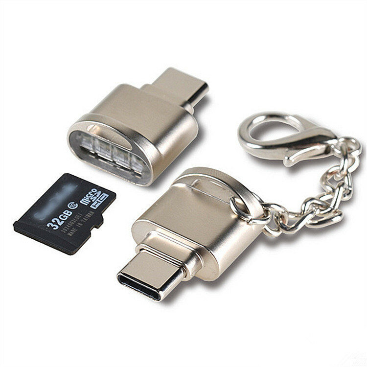 Кард-ридер Mini tf, для Huawei, Android, otg3.0, серебристый, овальный, TYPE-C, с цепочкой