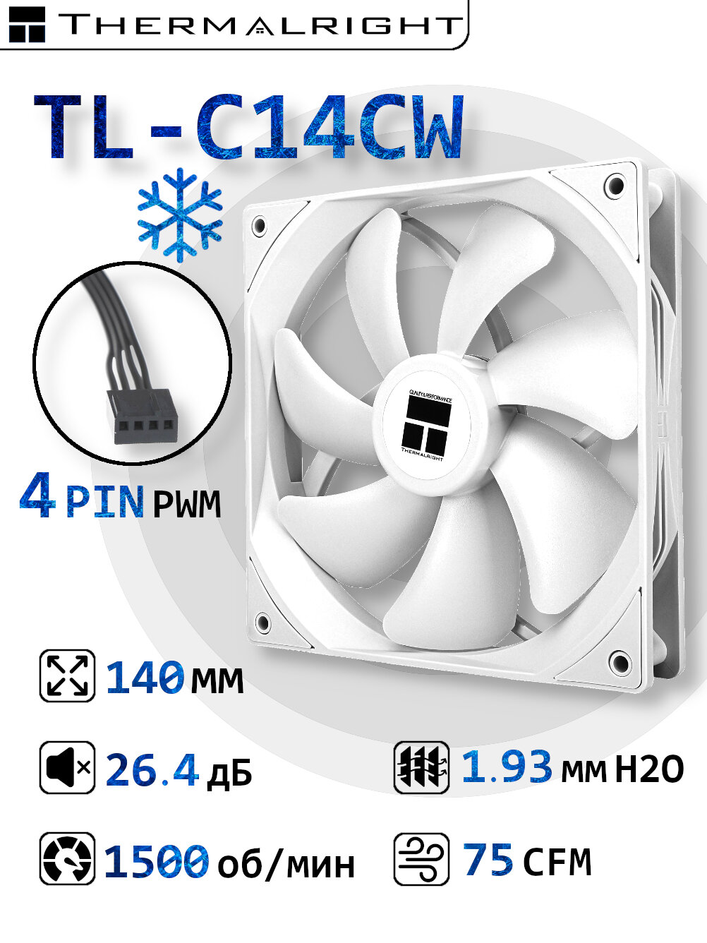 Корпусный вентилятор для ПК Thermalright TL-C14CW Белый, 140 мм