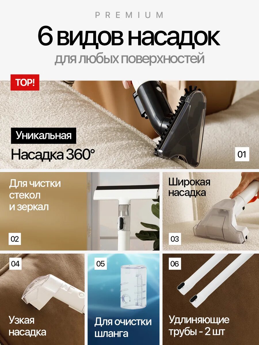 Моющий пылесос для мебели, ковров, окон и зеркал, салона автомобиля, влажная уборка, химчистка — фото 1