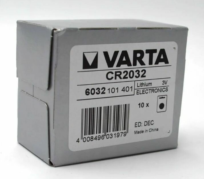 Батарейка VARTA Lithium CR2032 кнопочная (дисковая), 3V, 5 штук (5 блистеров по 1 штуке) — фото 1