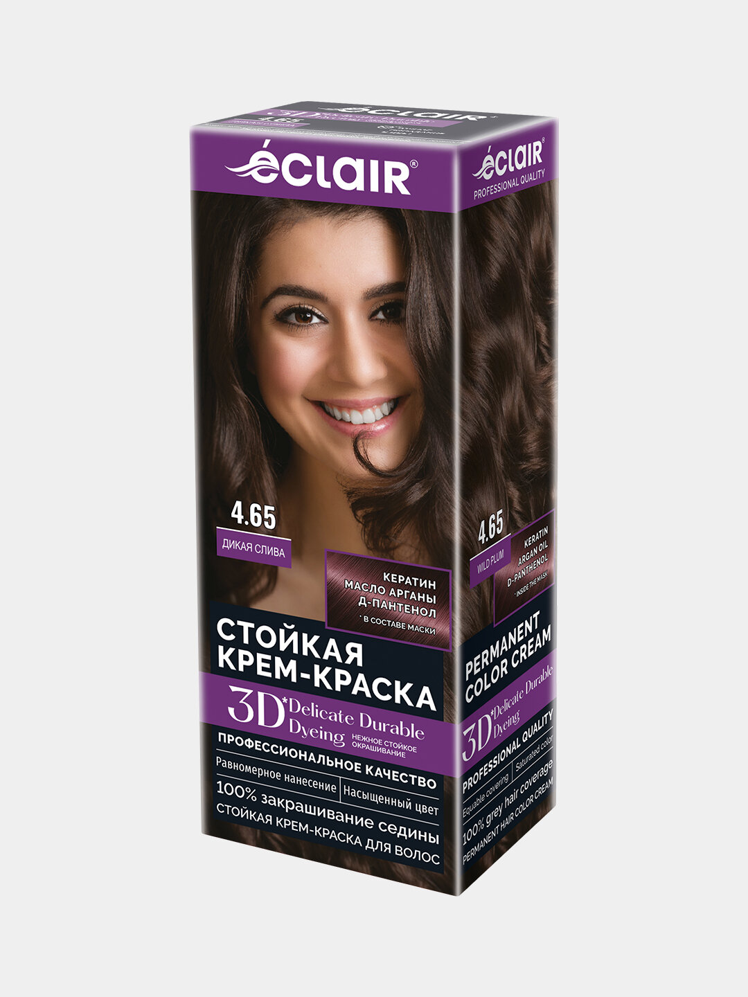 3D крем-краска для волос "Дикая слива", 4.65, , стойкая, с аргоновым маслом, 100 мл