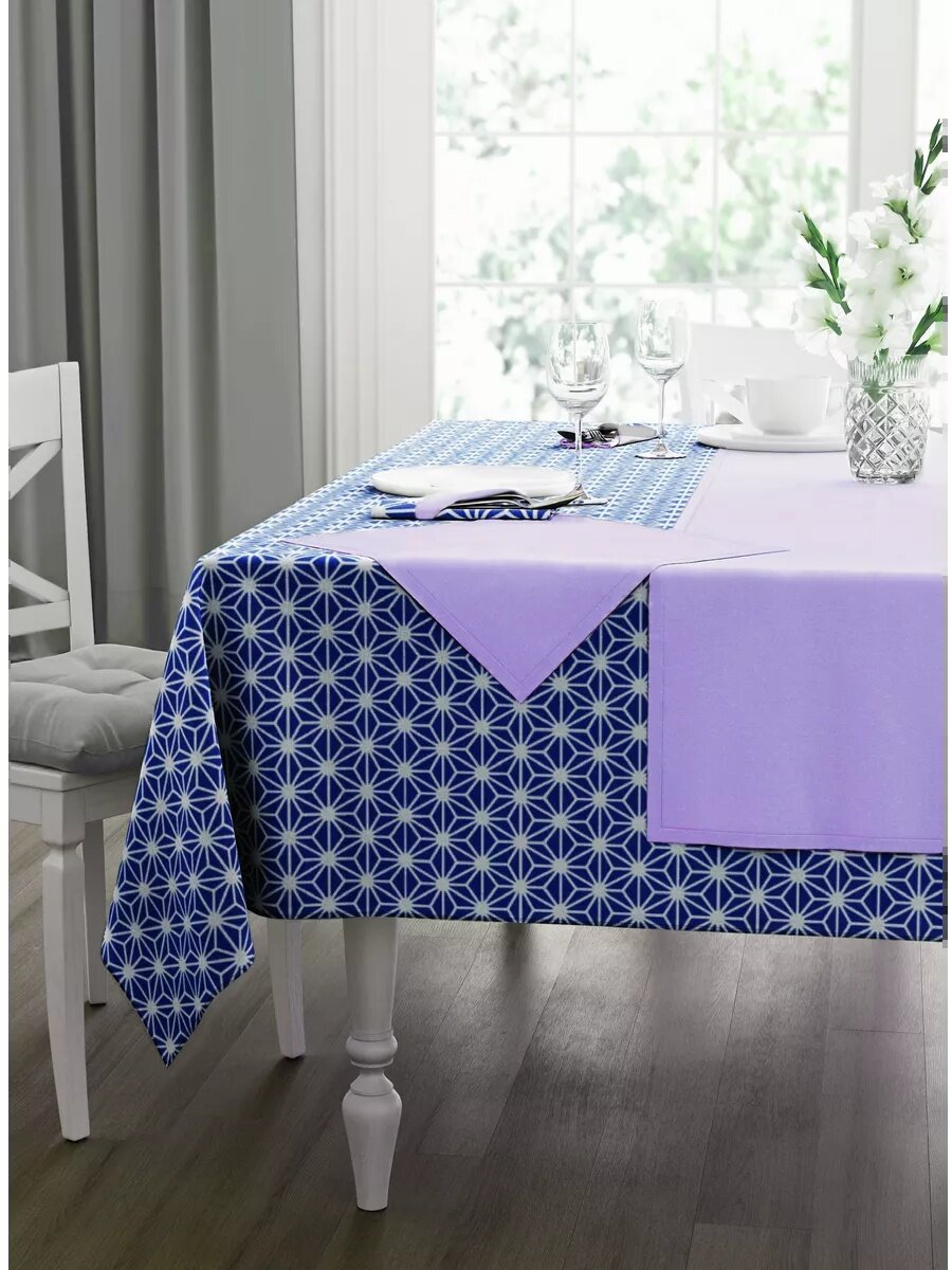 Скатерть 140х180 Guten Morgen рогожка хлопок Абстракция синяя