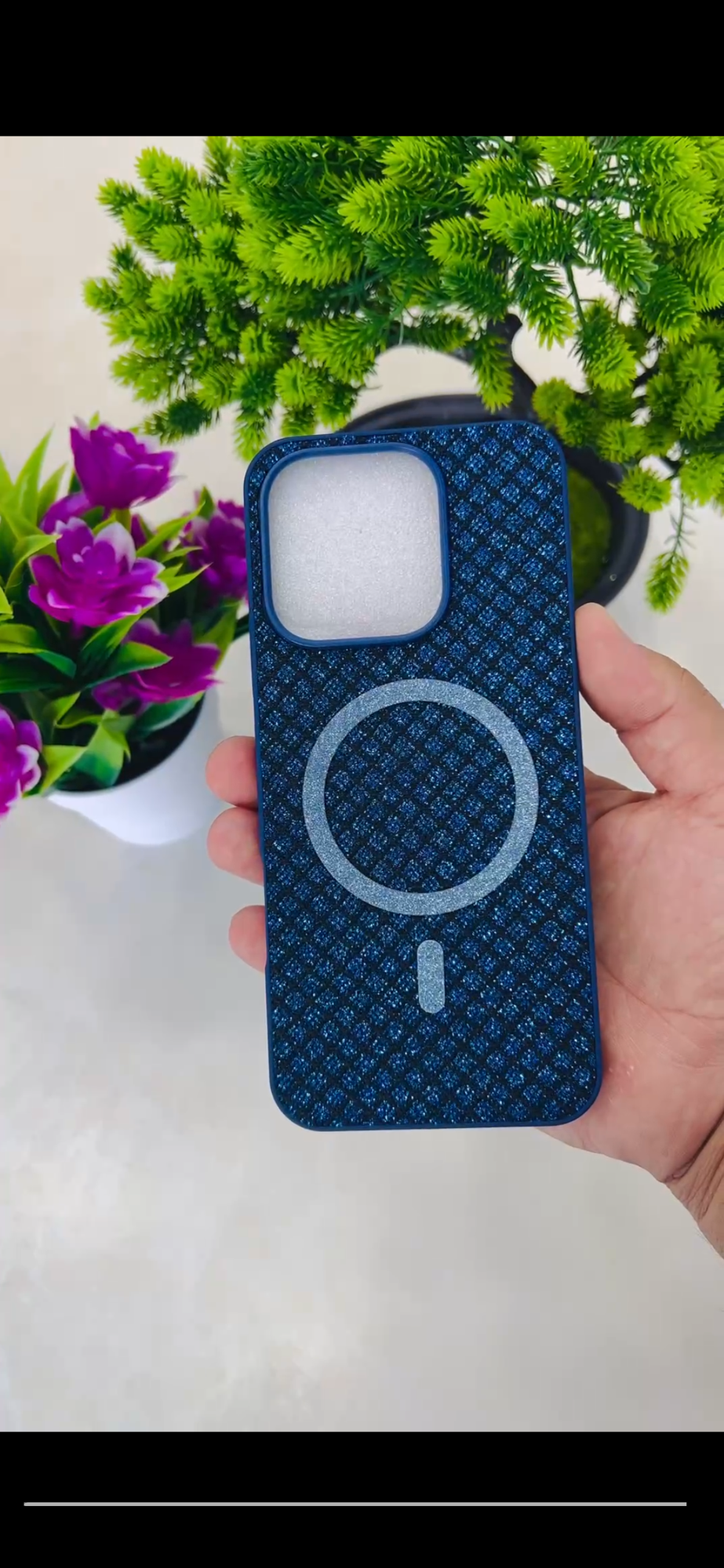 Блестящий магнитный чехол DISPO Premium для Samsung A56 (синий, с магнитном кольцом)