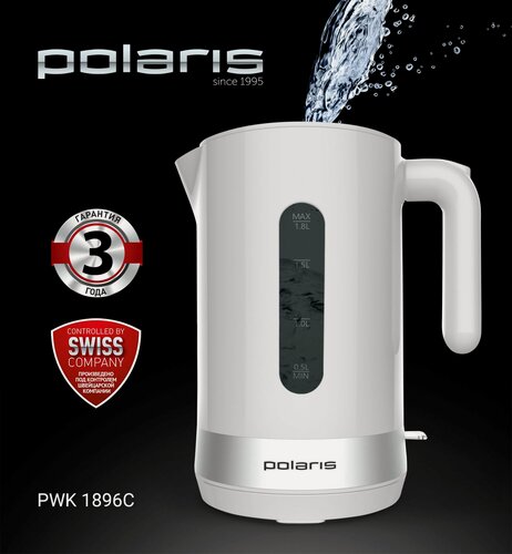 Изображение товара Электрический чайник POLARIS PWK 1896C, элетрочайник объёмом 1.8л, белый