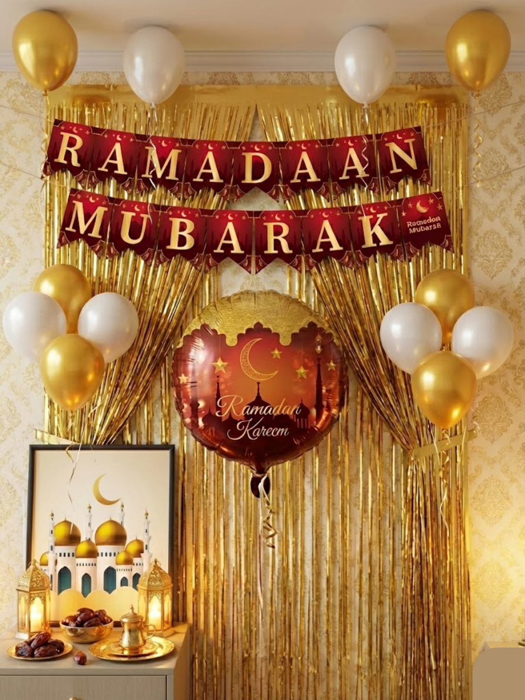 Набор декора на Рамадан: Гирлянда, шары и занавес (Фотозона)