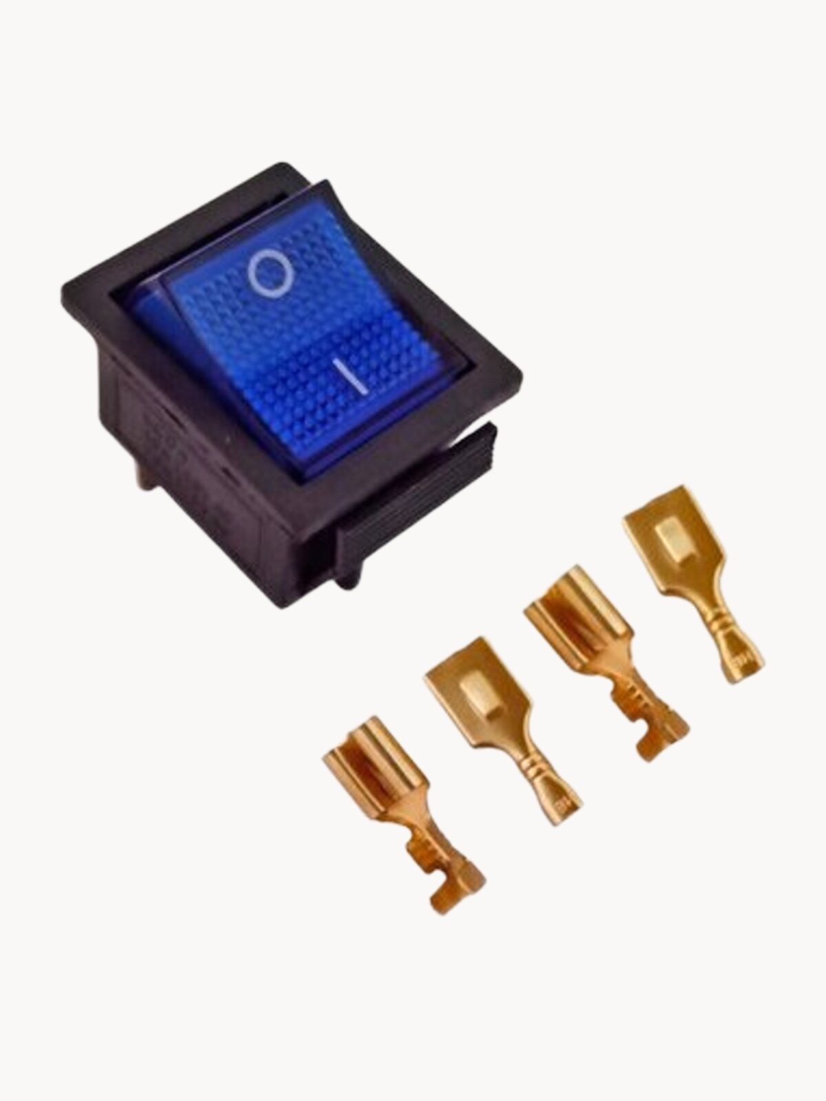 Выключатель клавишный 250В, подсветка, 16А, (4с), ON-OFF, синий (комплект с клеммами и термоусадкой)