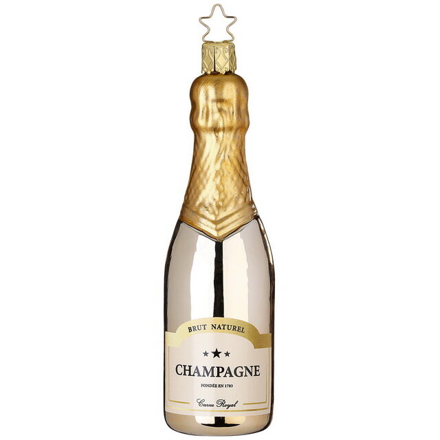 Стеклянная елочная игрушка Шампанское - Праздничное Настроение 14 см подвеска Inge Glas 10178S022