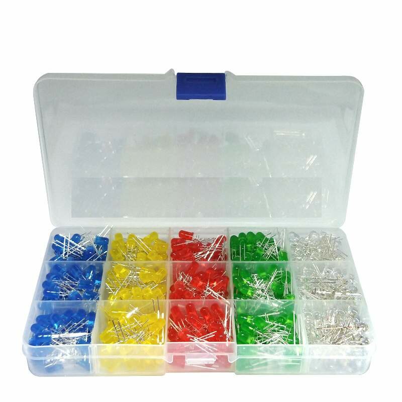 Набор светодиодов 5мм, 500шт, 5 цветов. в коробке.