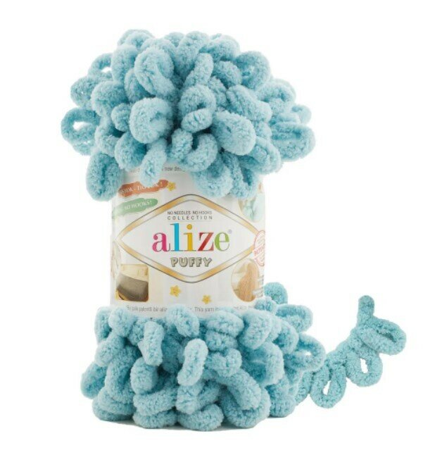 Пряжа Alize Puffy лазурный (834), 100%микрополиэстер, 9м, 100г, 5шт