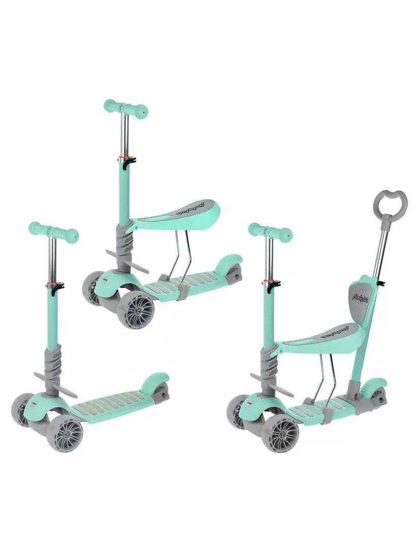 Самокат Moby Kids "Pony" 3 в 1, колёса PU со светом, мятный