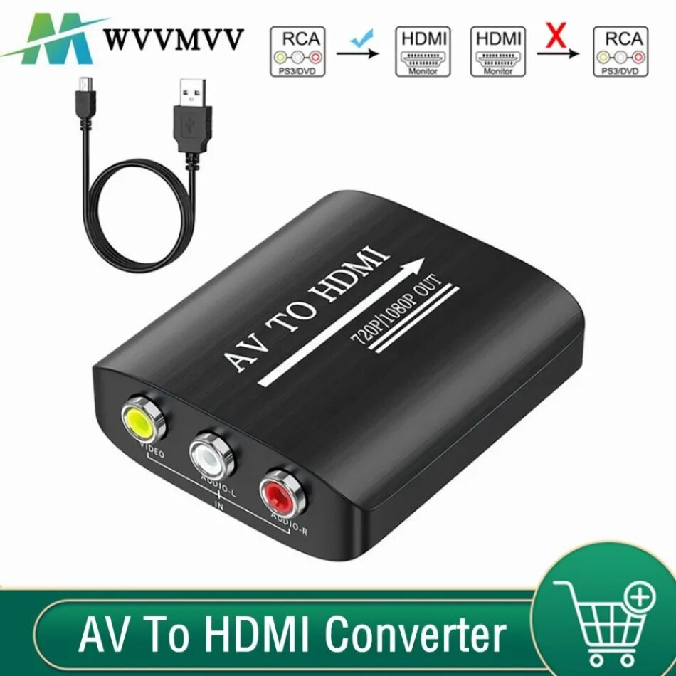 RCA в HDMI-совместимый преобразователь AV 720P/1080P, RCA To HDMI — фото 1