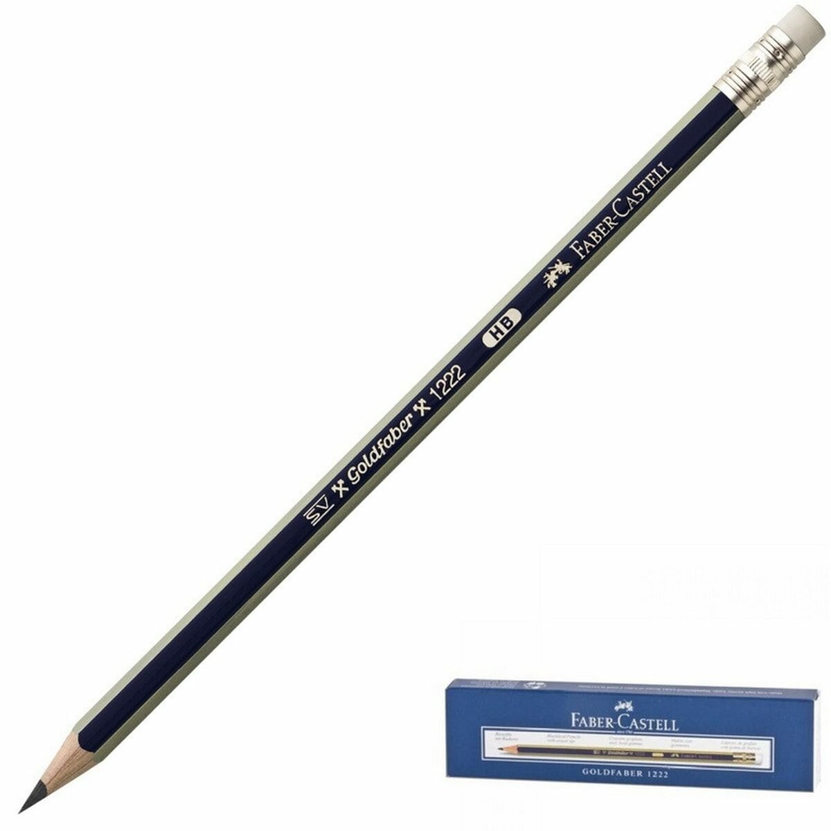 Карандаш чернографитный Faber-Castell Goldfaber 1222 (НB, с ластиком, заточенный) (116800), 12шт.