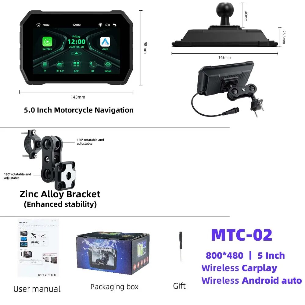 EKIY мотоцикл GPS 5-дюймовый Wi-Fi MOTO навигация Carplay экран портативный мотоцикл Android Auto, Черный