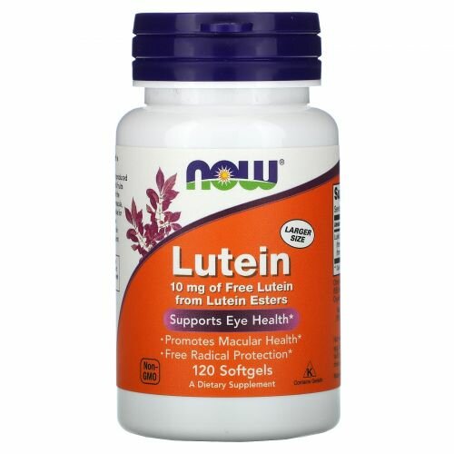 Картинки Лютеин, 10мг NOW Lutein,120 мягких капсул, Антиоксидант, витамины для глаз