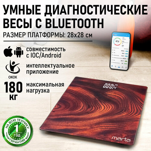 Весы напольные умные MARTA MT-SC3604 красное дерево