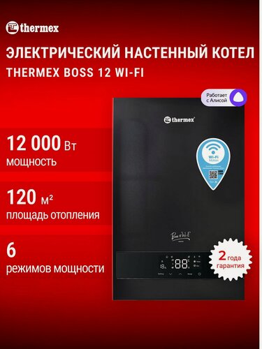Изображение товара Электрический настенный котел THERMEX Boss 12 Wi-Fi (Black), одноконтурный