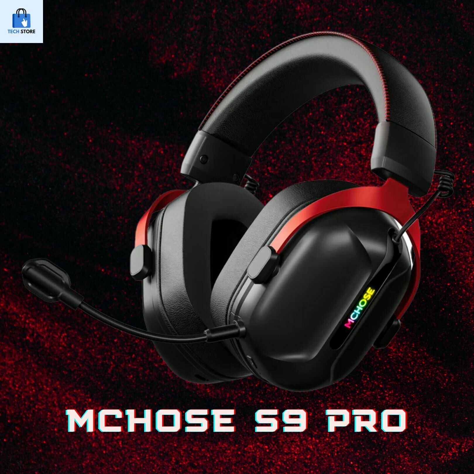 Игровые беспроводные наушники MCHOSE S9 PRO, с микрофоном, Bluetooth, Радиоканал, 3.5 мм, USB Type-C, черный, красный