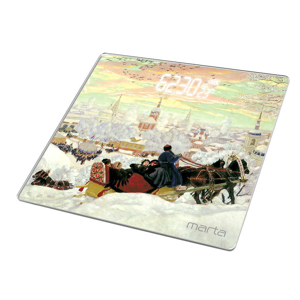 Весы напольные MARTA "Масленица" стекло LED-дисплей до 180кг.