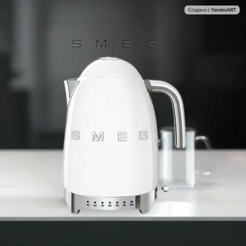 фото Электрический чайник smeg klf04 объемом 1,7 л встроенный 7-ступенчатый регулятор температуры белый v&v