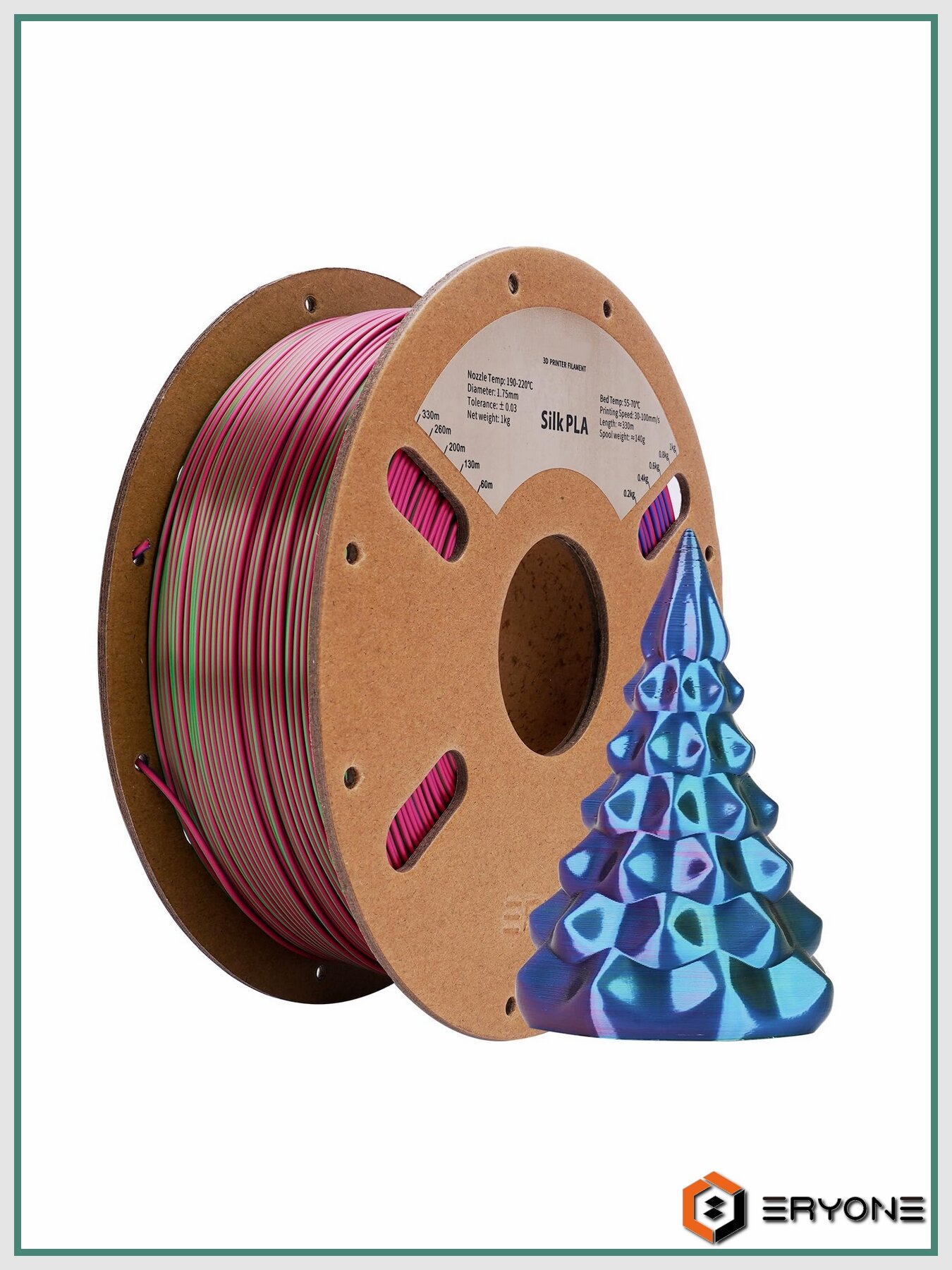Пластик для 3D принтера PLA Silk Tri-Color 1,75 мм 1 кг (Eryone) Красный - Синий- Зеленый