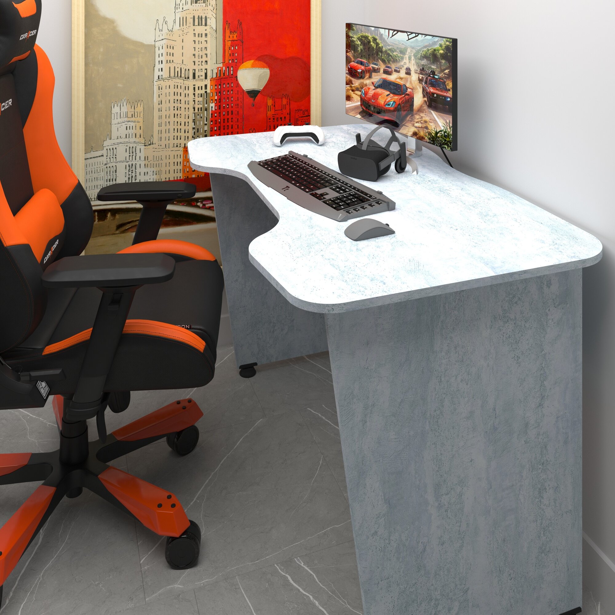 Стол компьютерный игровой Есэндвич Базис GG, 120х75х70 см (Цемент светлый)