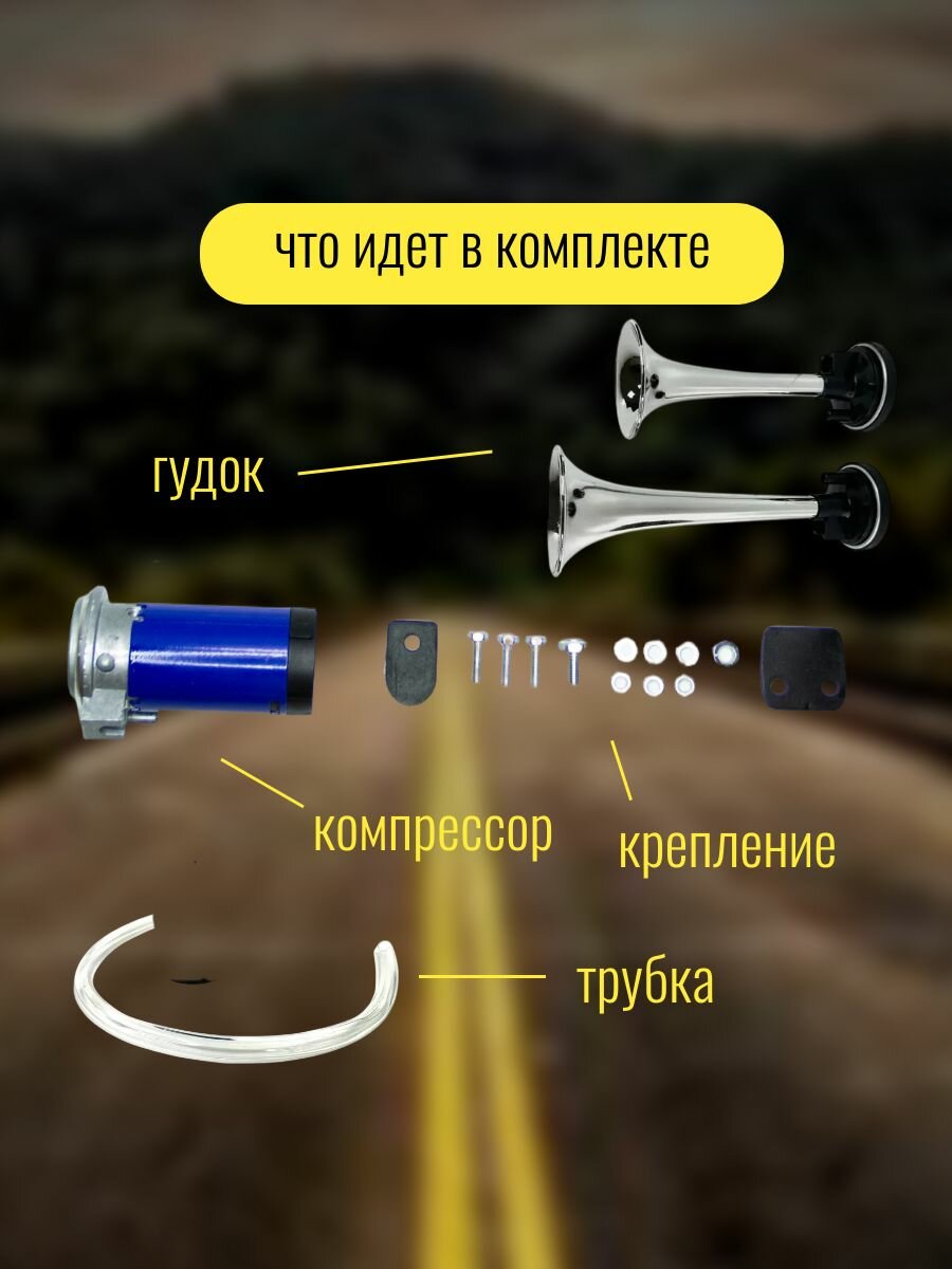 Сигнал звуковой воздушный 2-х рожковый хром 12В 115dB — фото 1