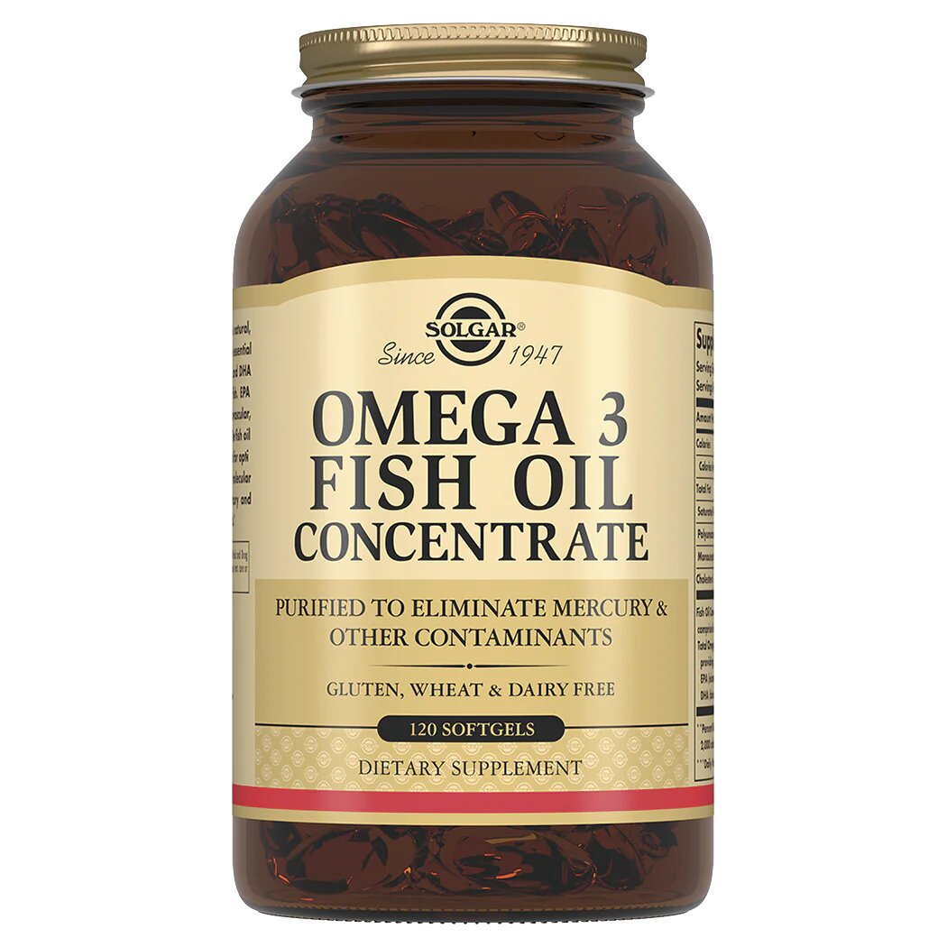 Рыбий жир "Омега-3 Concentrate" SOLGAR 120 капс, антиоксидантный, для кожи, костей, сердца, иммунитета