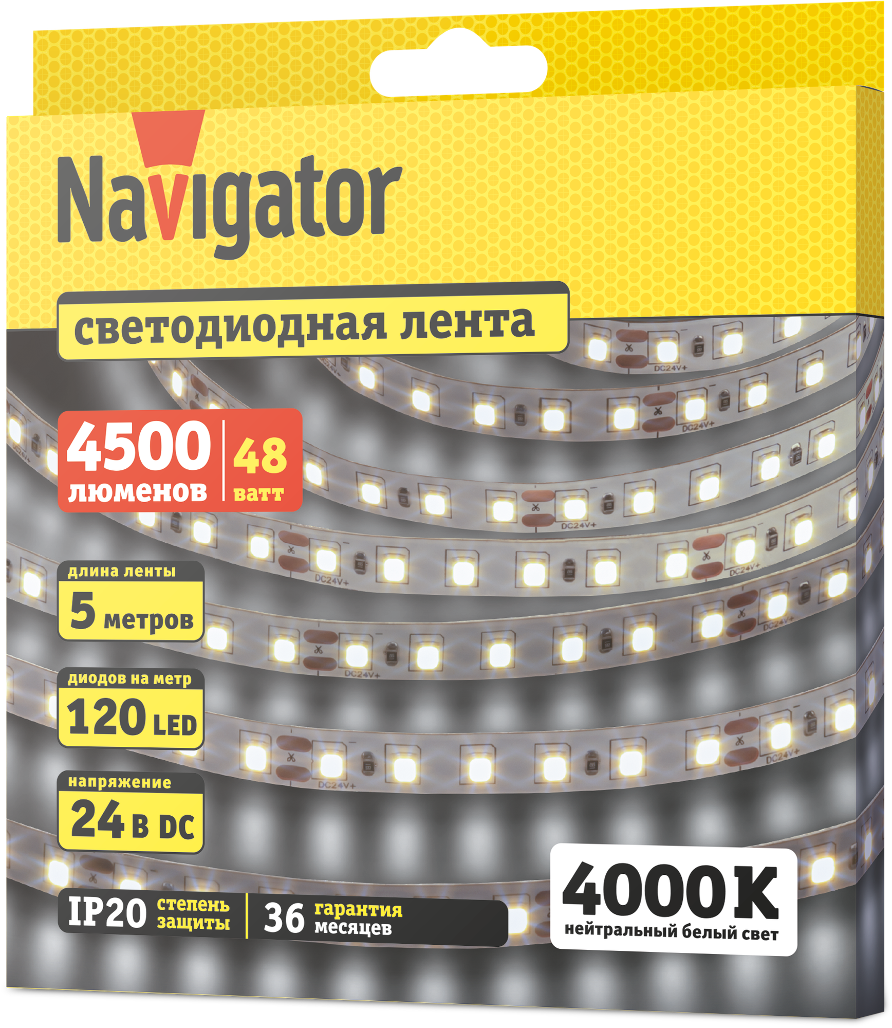 Светодиодная лента Navigator 95 301 NLS-2835W120-9.6-IP20-24V 5м 4000К