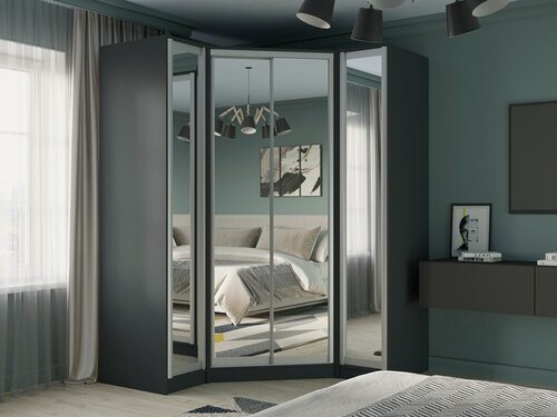 Изображение товара Шкаф-купе угловой МебельЛэнд24 Ромео - 5 Антрацит 160x60x230 серый для одежды четырехдверный с 4 зеркалами