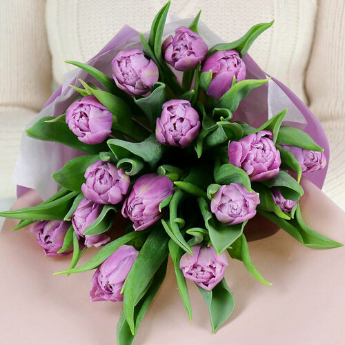 Изображение товара Букет Букет Маркет "Лиловые тюльпаны", тюльпаны, 15 штук, высота 40см