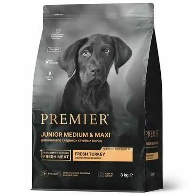 Сухой корм для собак Premier Dog Turkey JUNIOR Medium&Maxi для юниоров средних и крупных пород, с индейкой, 3 кг