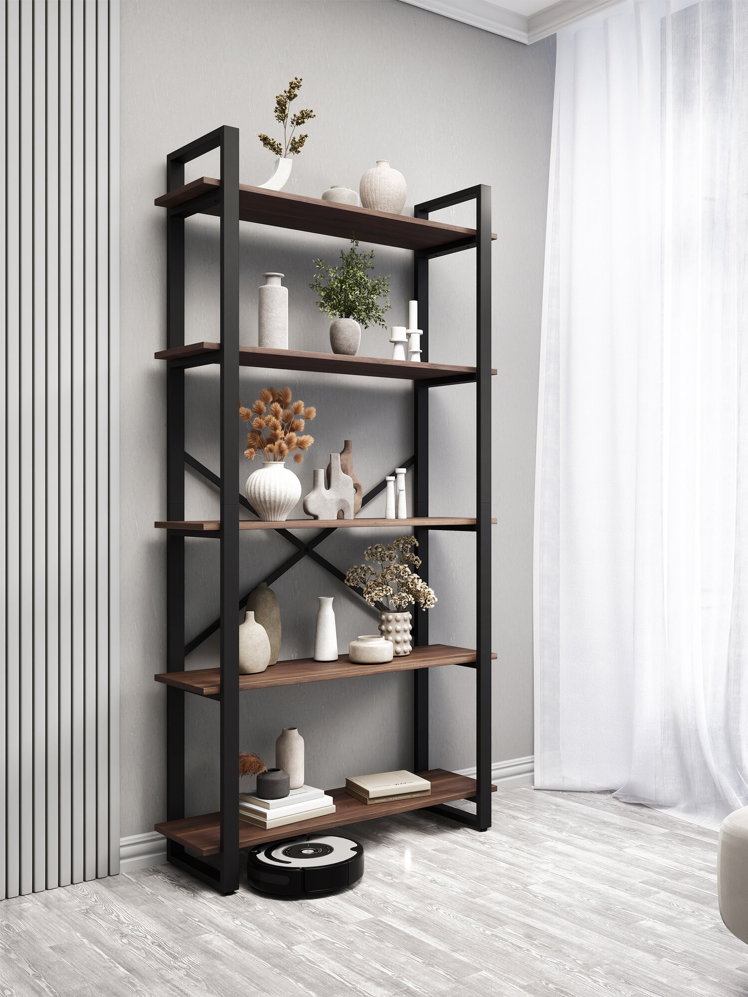Стеллаж в стиле ЛОФТ STEFAN 5 полок (180х90х31см) Американский орех