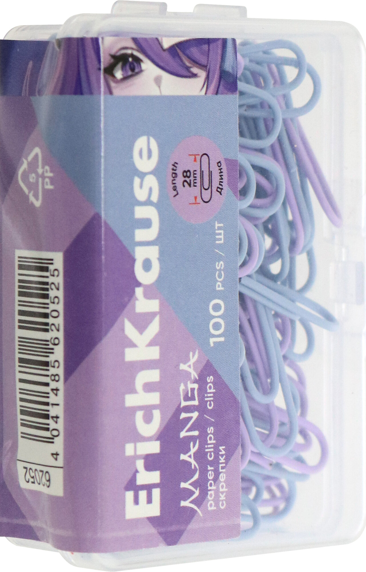 Скрепки металлические с виниловым покрытием Manga 28 мм 100 штук ассорти