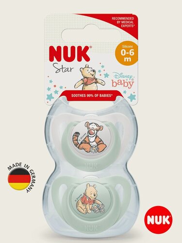 Изображение товара NUK STAR WINNIE Соска пустышка силиконовая 0-6 месяцев, 2 шт. в контейнере