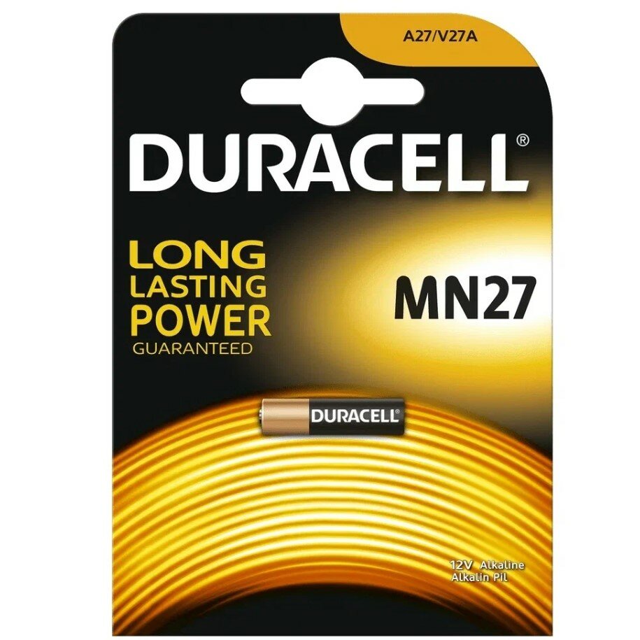 Батарейки DURACELL MN27 1BL 12 Вольт размеры: L-28мм d- 8мм блистер 1 шт