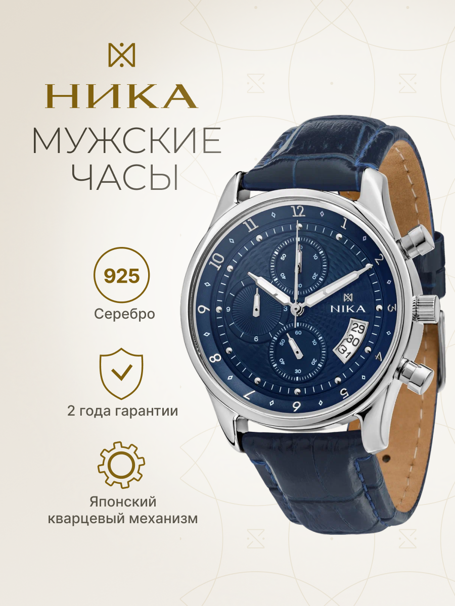 Наручные часы НИКА, серебро, синий