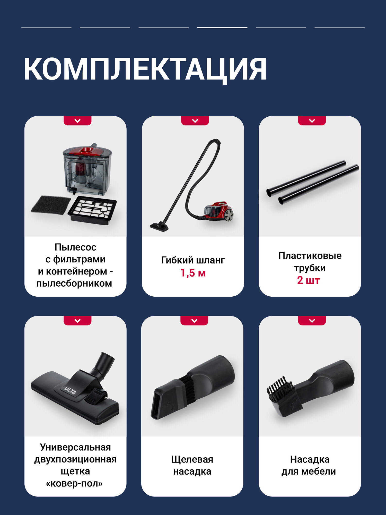 Пылесос Ulta UL-VCC2212R4UCHN, контейнер, сухой, 2200Вт, цвет красный — фото 1
