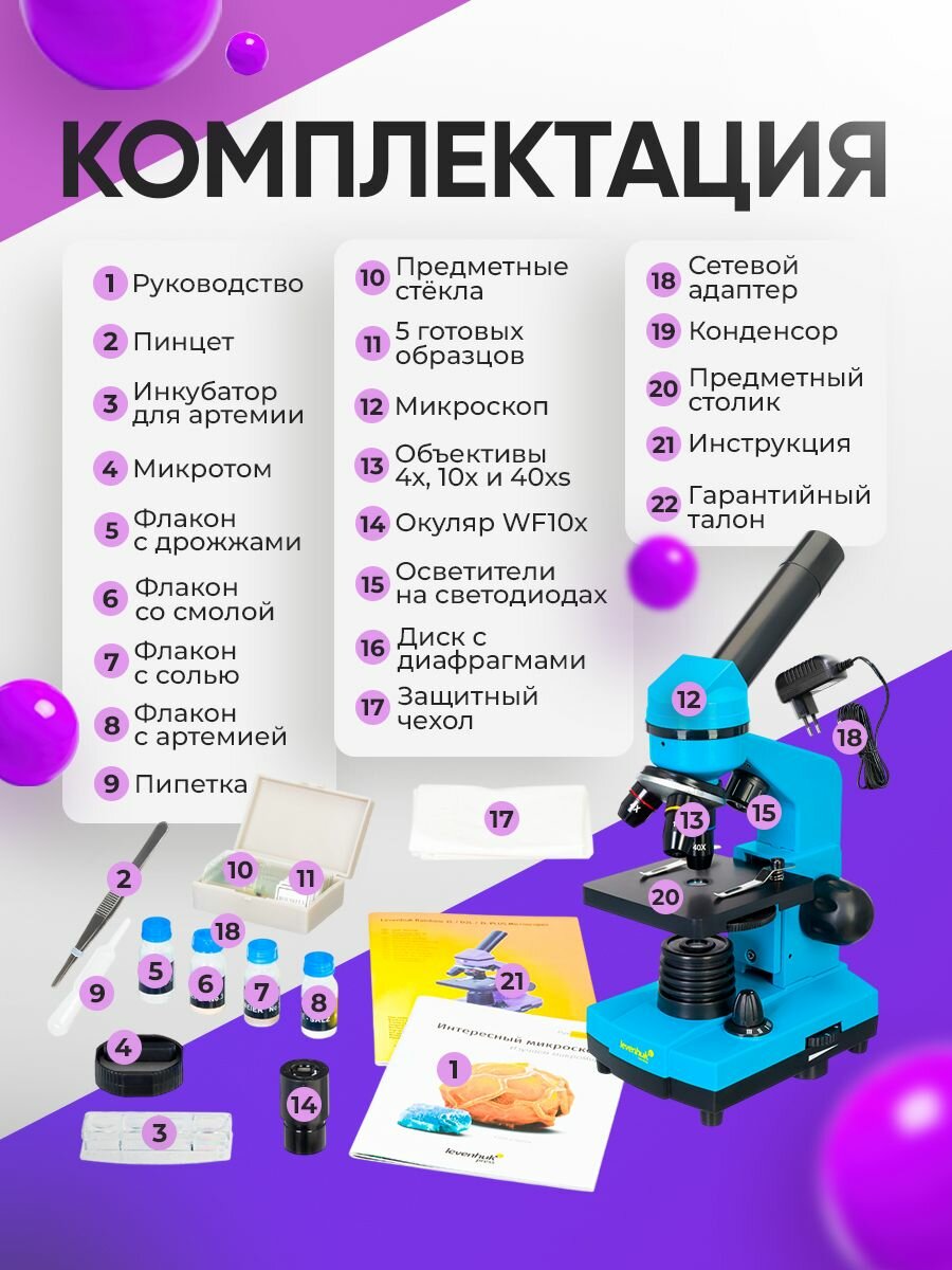 Микроскоп детский Levenhuk Rainbow 2L Azure — фото 1