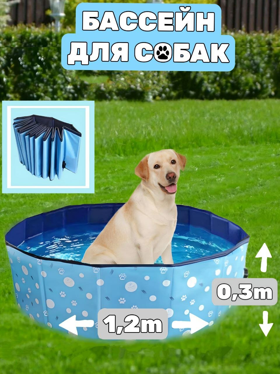 Бассейн MyPet-MyFriend для собак, круглый, 1.2м x 0.3м, голубой
