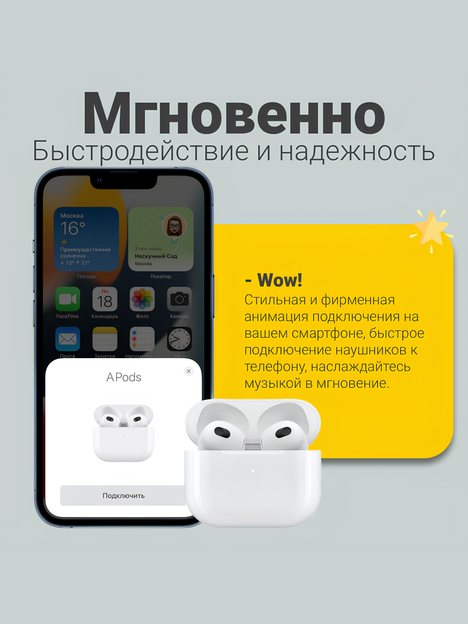 Наушники беспроводные Pods для iPhone, iOS/Android, анимация, Bluetooth 5.1, защита от пыли и влаги, белые — фото 1
