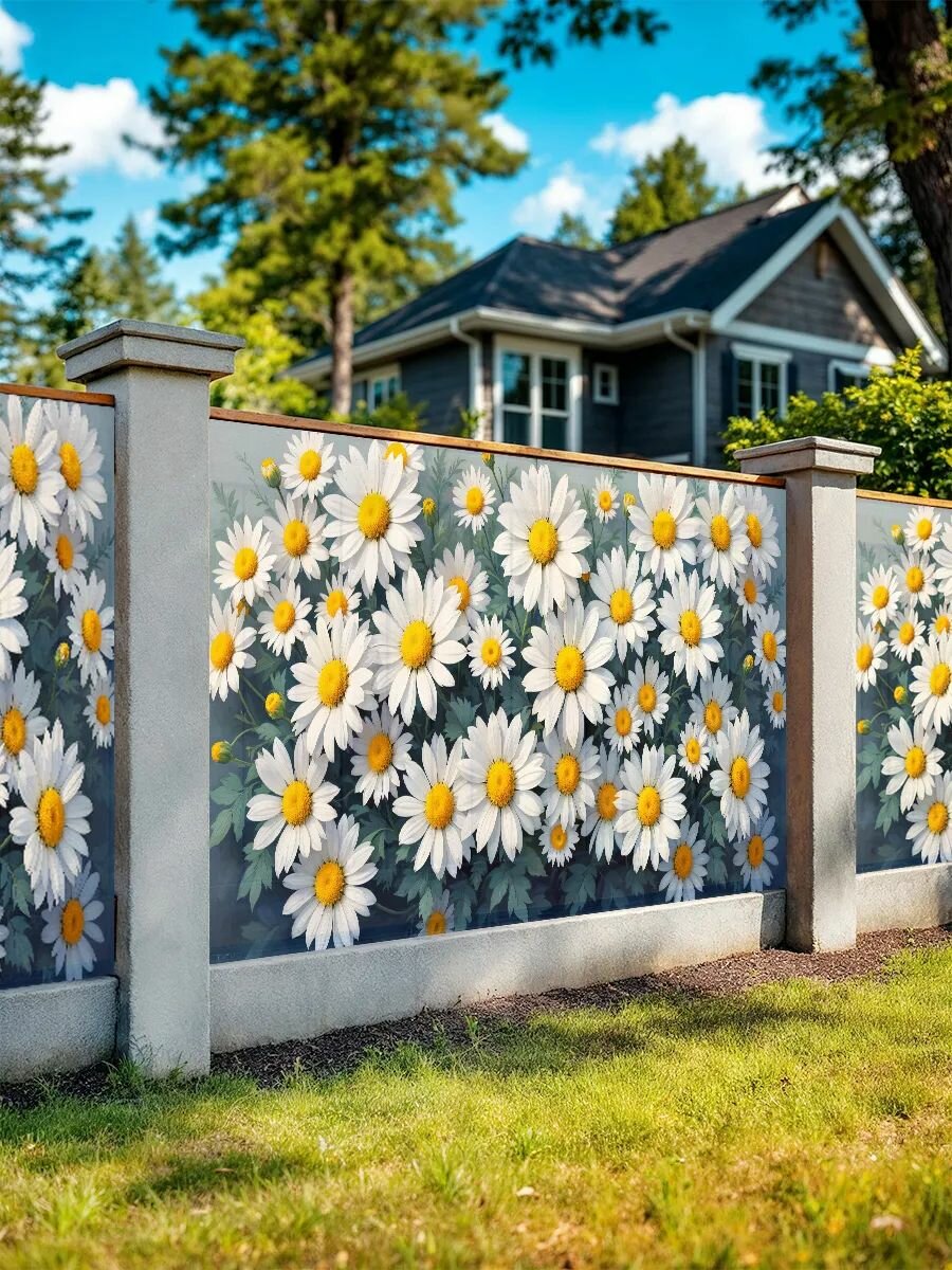 Для забора фотосетка 3D ромашки 3д забор
