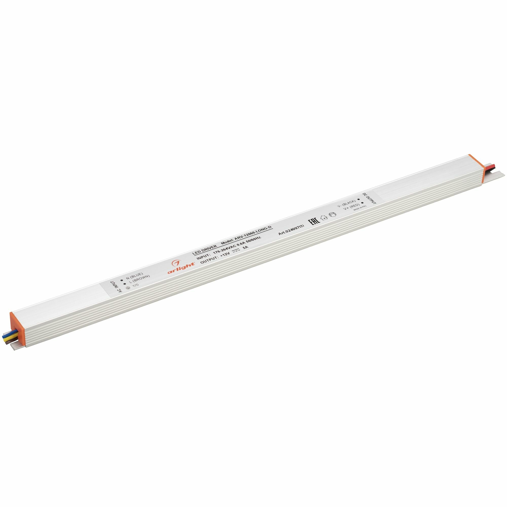 024097(1) Блок питания ARV-12060-LONG-D (12V, 5A, 60W) (ARL, IP20 Металл)