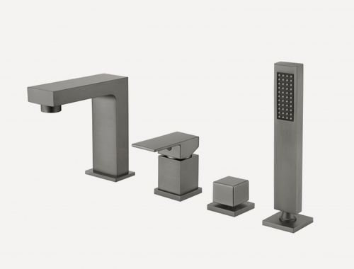 Изображение товара Смеситель на борт ванны Groсenberg GB6008-1 Графит, на 4 отверстия, стандартный, лейка, шланг