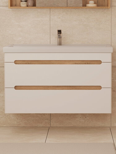 Изображение товара Тумба подвесная SanStar Diva 100 без раковины для ванной комнаты белый, дуб вотан