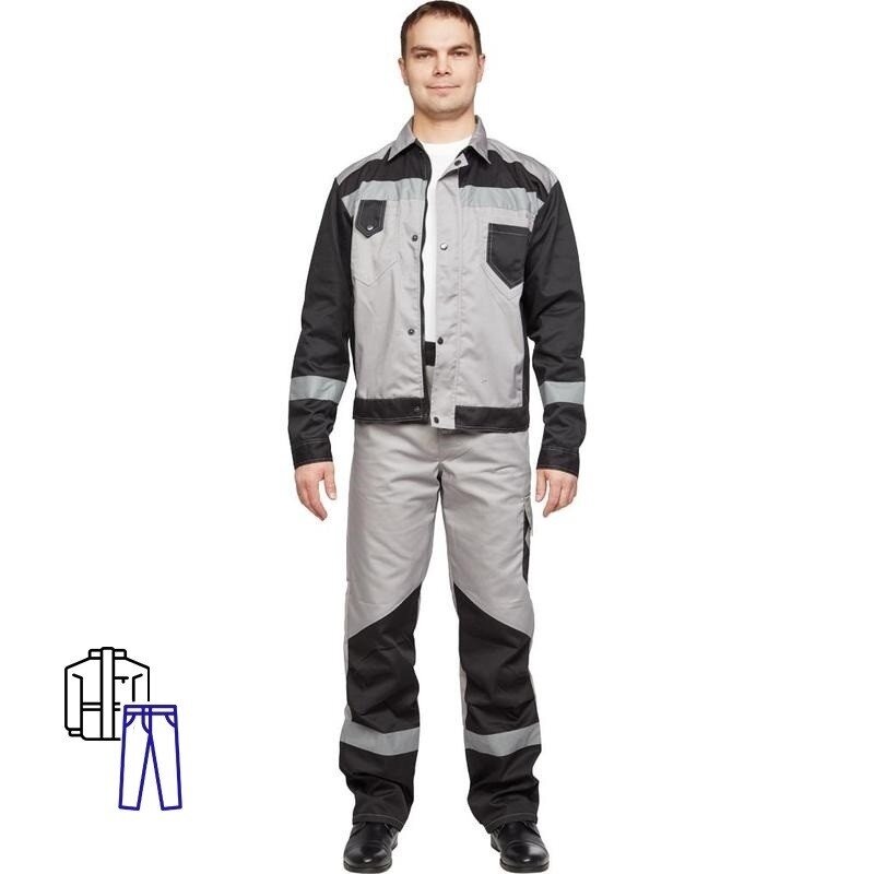 Костюм рабочий КНР летний мужской л21-КБР серый черный размер 56-58 рост 170-176 см (л21-КБР муж сер/чер)